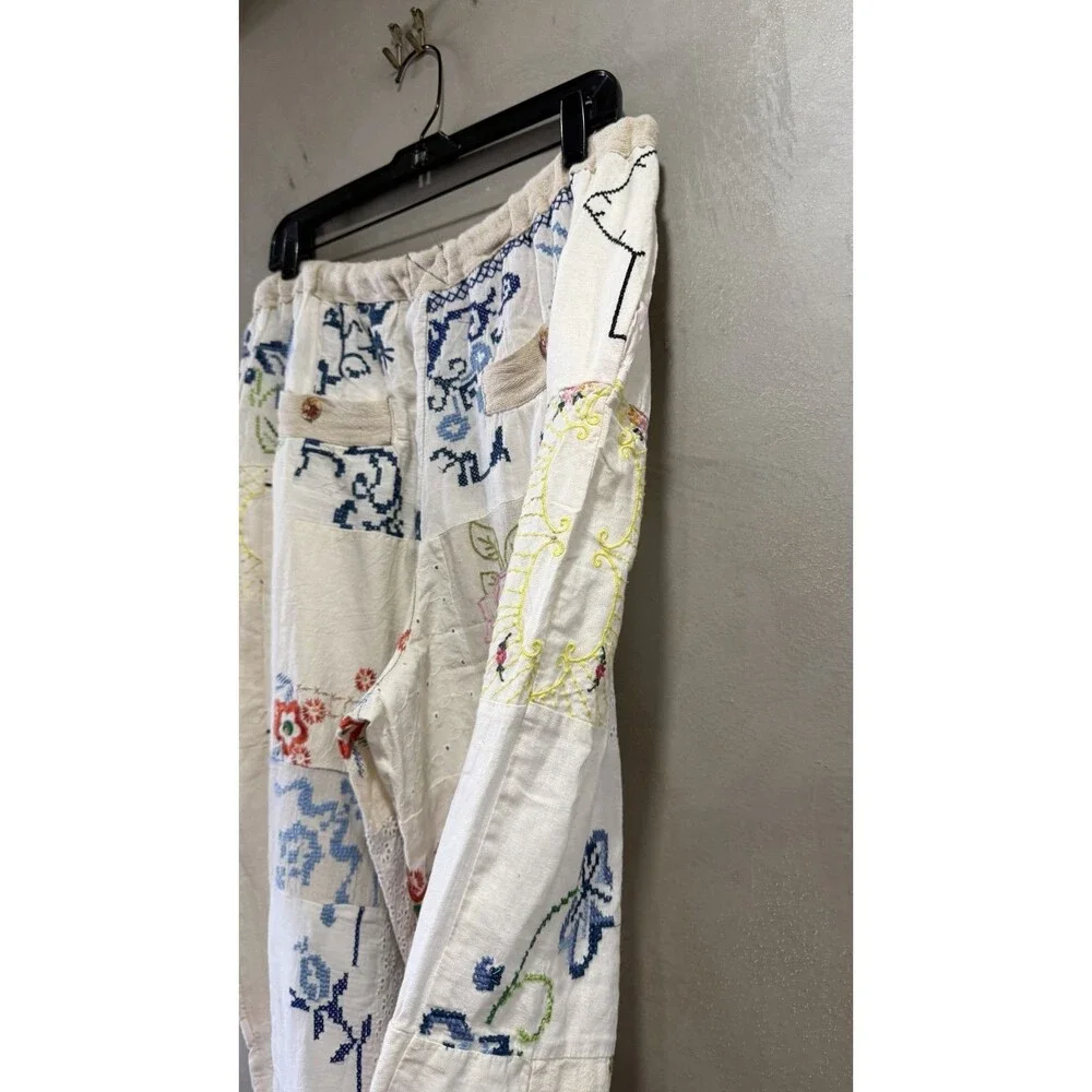 Free People Wallflower Pull-On Pants Embroidered Patchwork  M Flaw